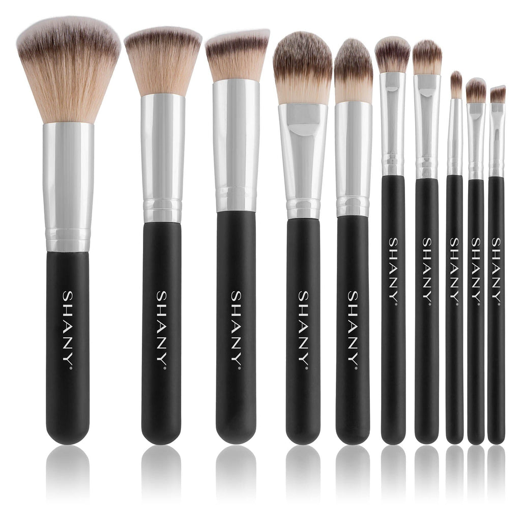 Black OMBRE Pro 10 PC Essential Makeup Brush Set with Travel Pouch
